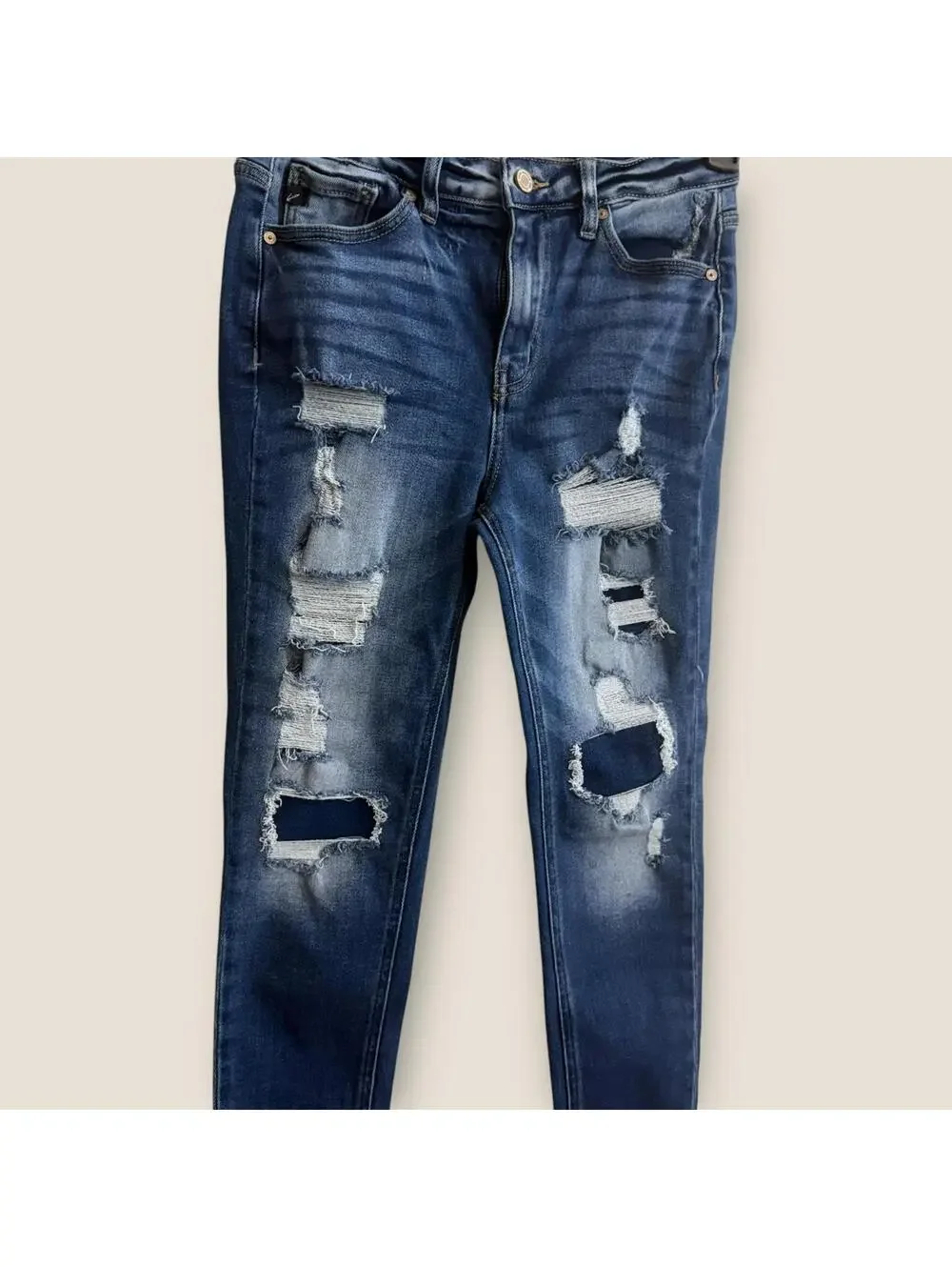 KanCan Women's 7 27 Distressed Skinny Jeans Dark Wash - Picture 14 of 15